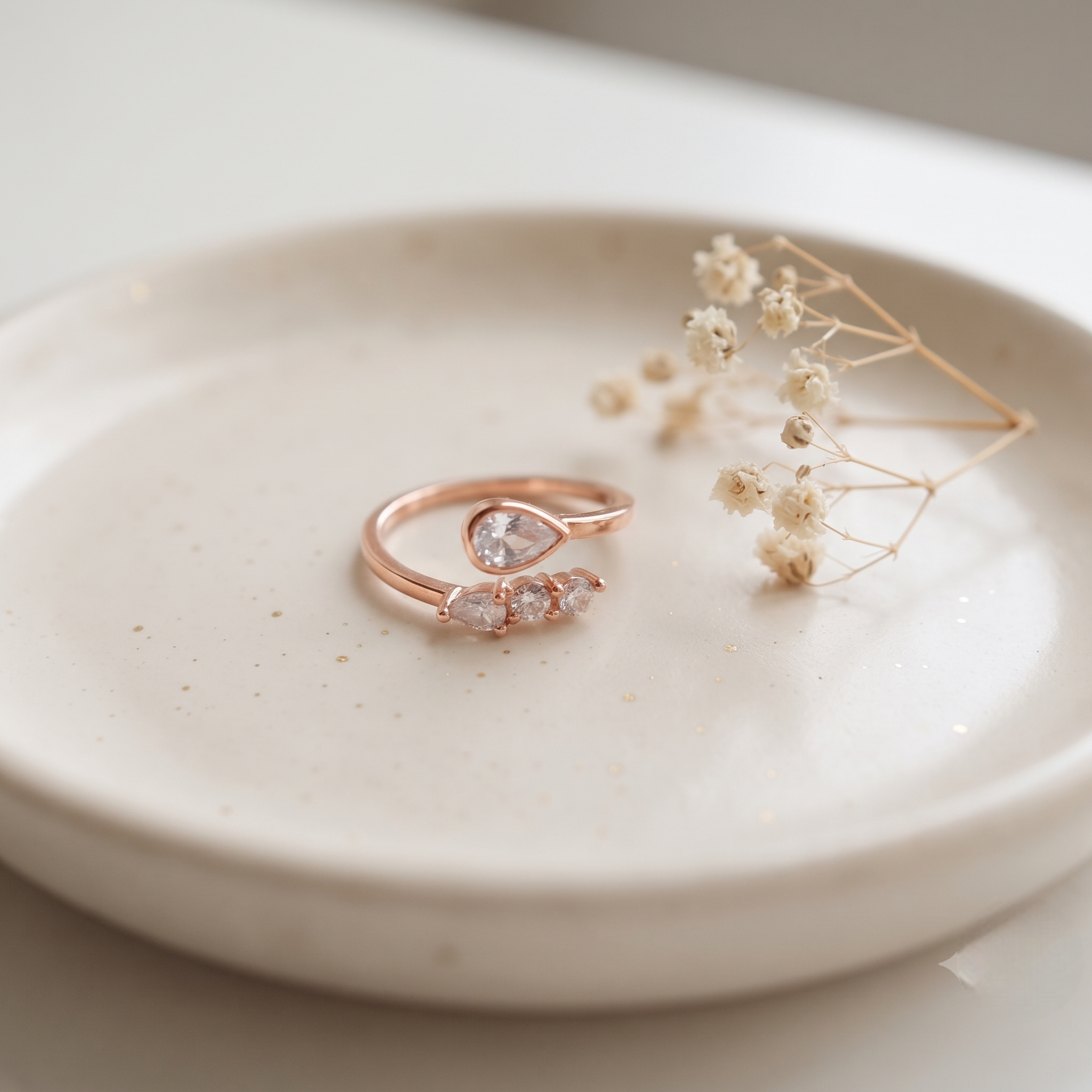 925 Sterling Silver Rose Gold Pear & Marquise CZ Open Ring.
