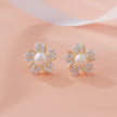 Pearl Bloom Diamond Flower Gold Stud Earrings