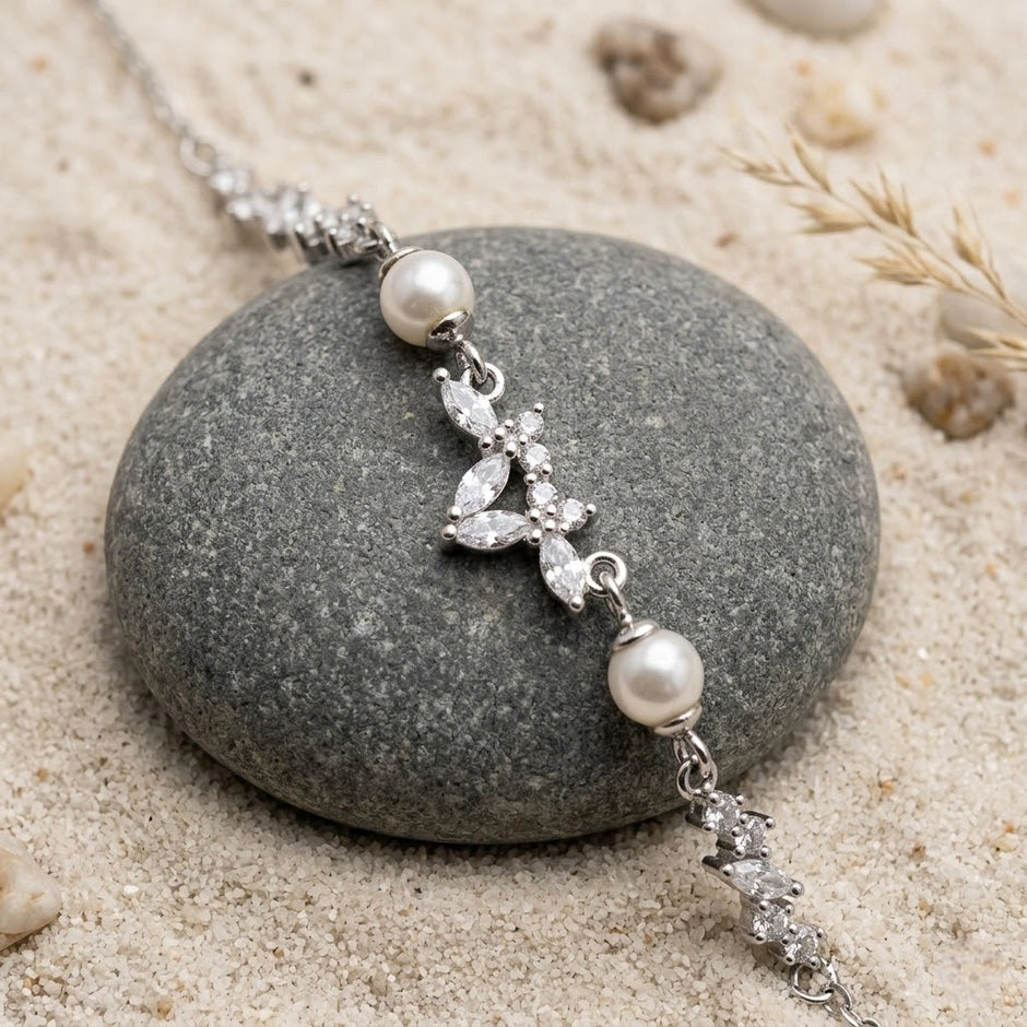 Pearl Butterfly Charm 925 Sterling Silver Bracelet for Women