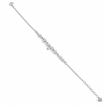 925 Sterling Silver Pearl & Floral CZ Bracelet for Women