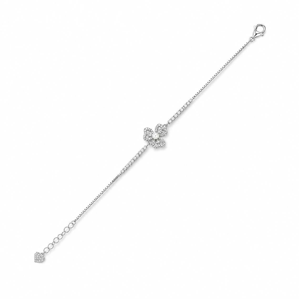 Pearl Butterfly Charm 925 Sterling Silver Bracelet for Women