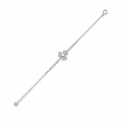 925 Sterling Silver Pearl Clover CZ Tennis Bracelet for Women