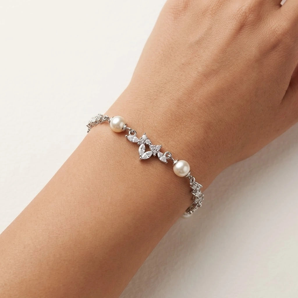 Pearl Butterfly Charm 925 Sterling Silver Bracelet for Women