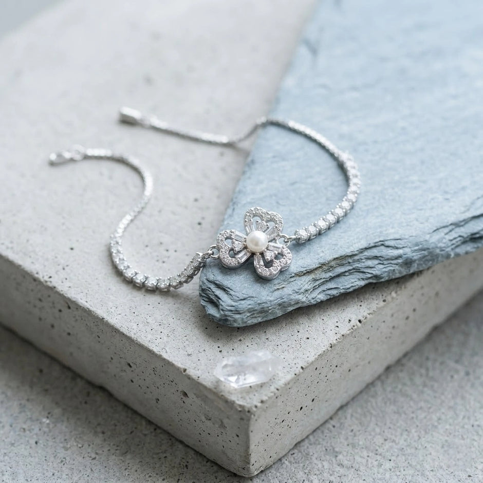 Pearl Butterfly Charm 925 Sterling Silver Bracelet for Women