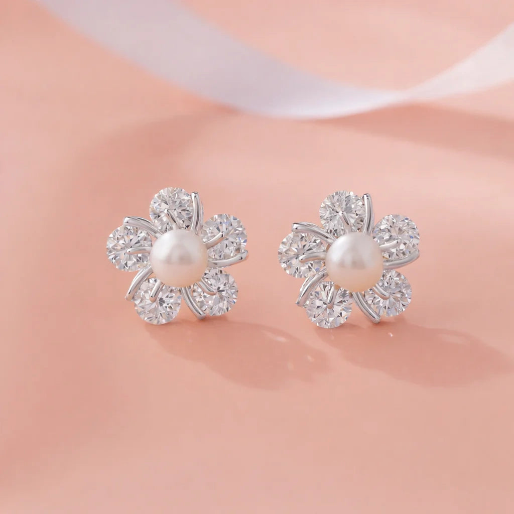 Pearl Design Silver Earrings for Women