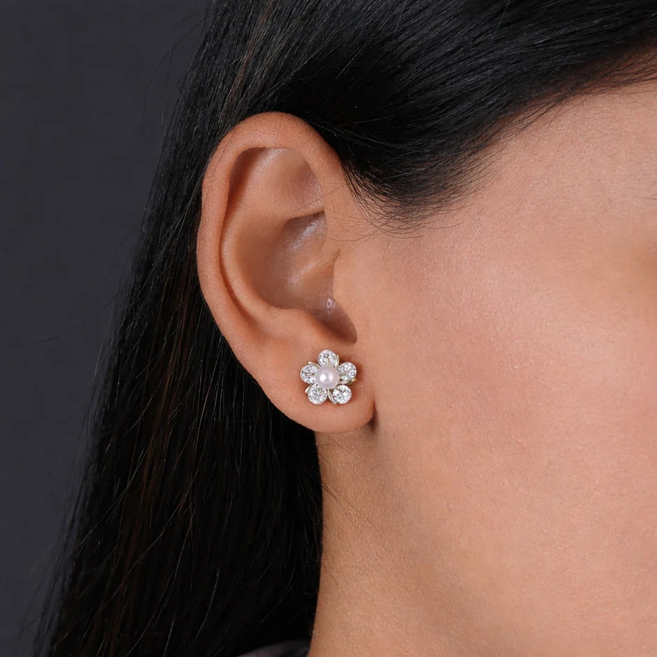 Pearl Design Silver Earrings for Women