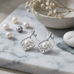 Elegant Pearl & Baguette CZ 925 Sterling Silver Drop Earrings for Women