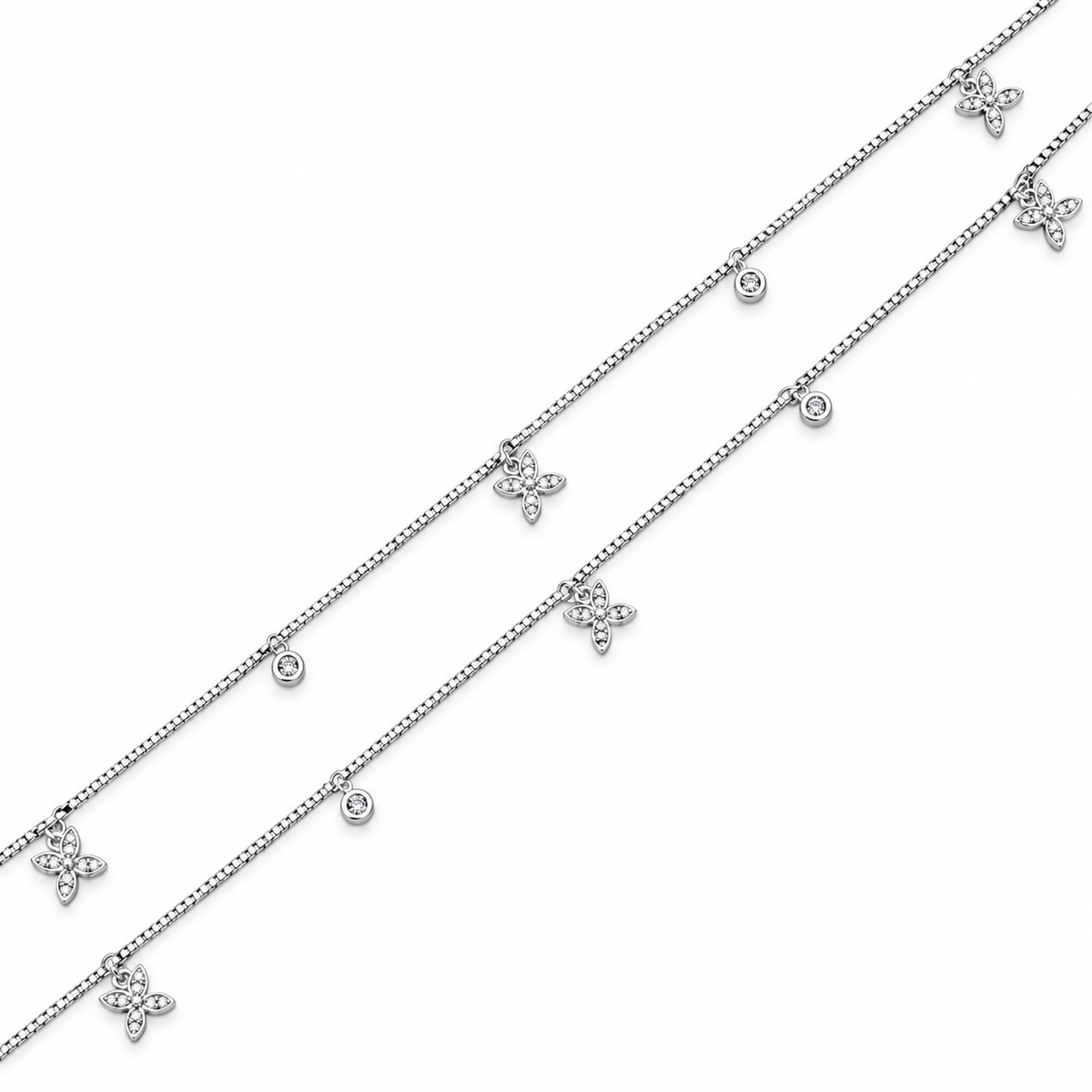 Petal Sparkle Silver Charm Anklet