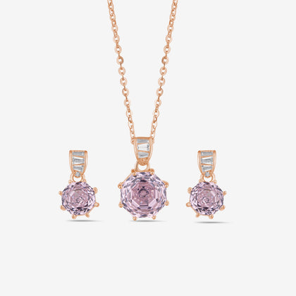 Pink Crystal 925 Sterling Silver Rose Gold Pendant Set for Women