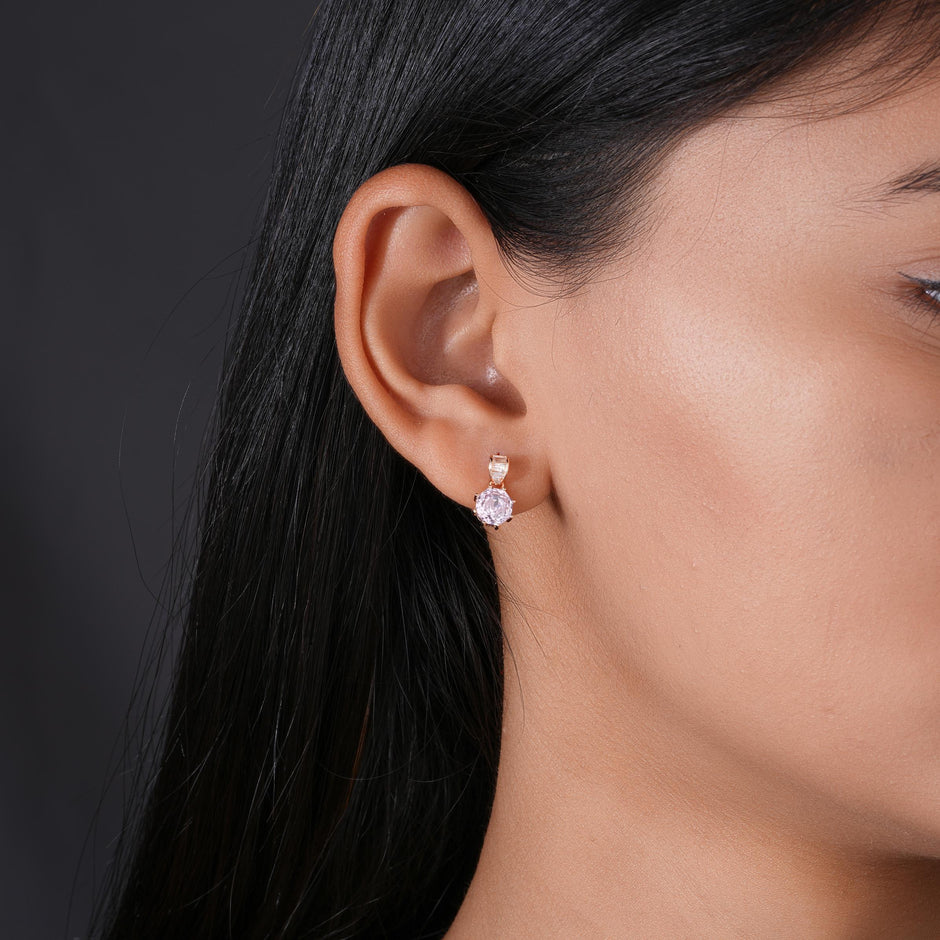 Pink Crystal 925 Sterling Silver Rose Gold Pendant Set for Women