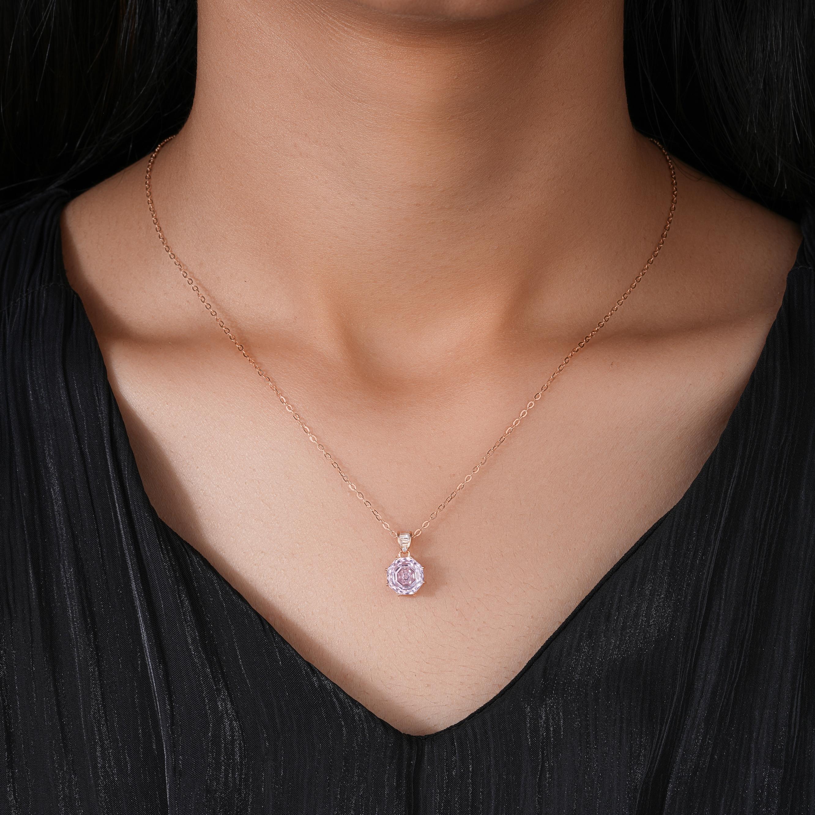 Pink Crystal 925 Sterling Silver Rose Gold Pendant Set for Women