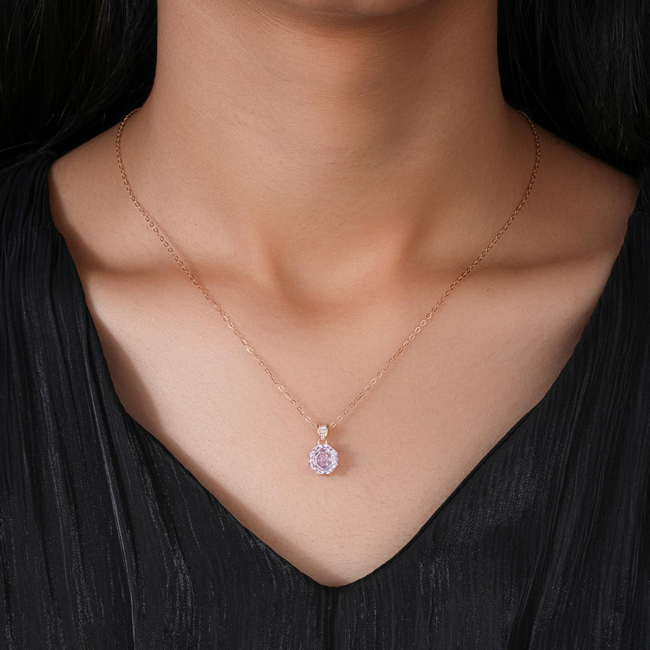 Pink Crystal 925 Sterling Silver Rose Gold Pendant Set for Women