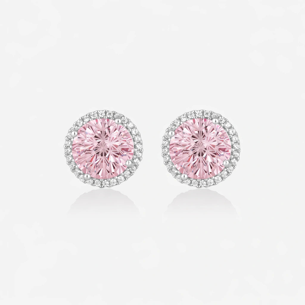 Pink Diamond Round Stud Earrings