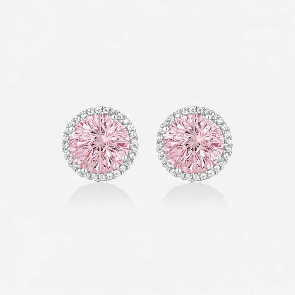 Pink Diamond Round Stud Earrings
