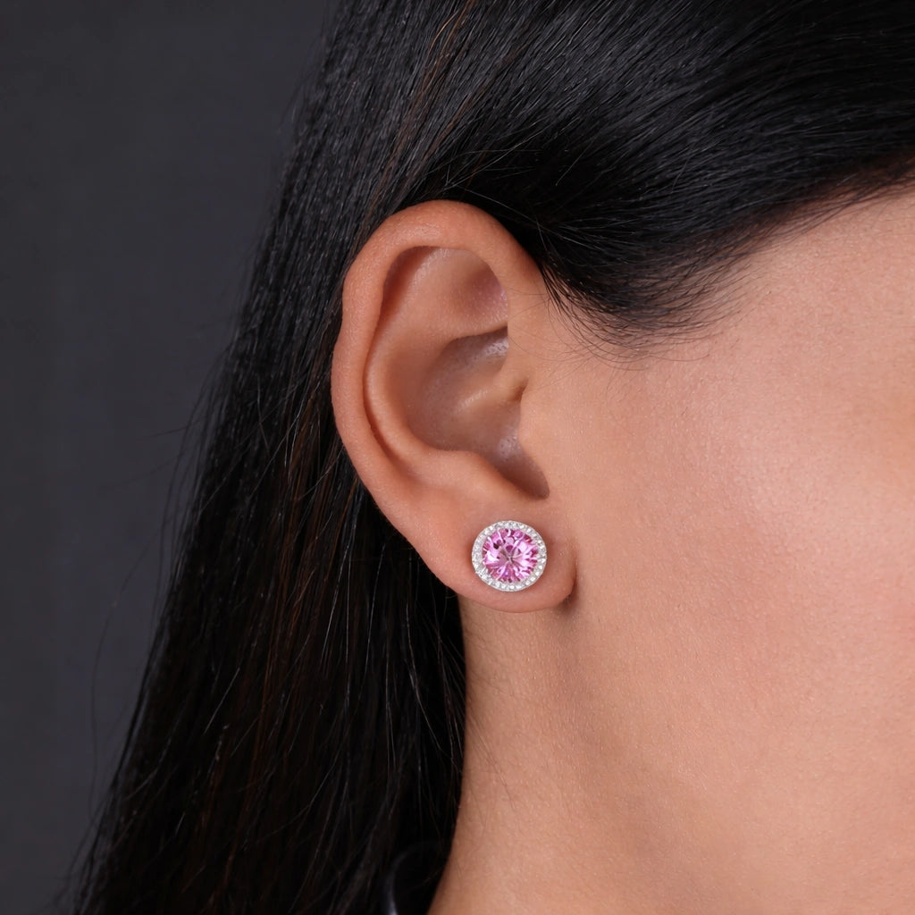 Pink Diamond Round Stud Earrings