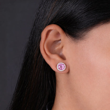 Pink Diamond Round Stud Earrings