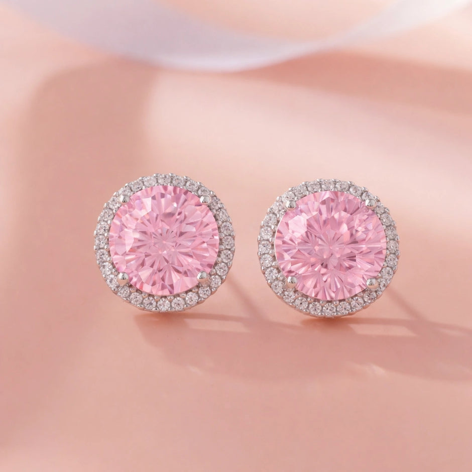 Pink Diamond Round Stud Earrings