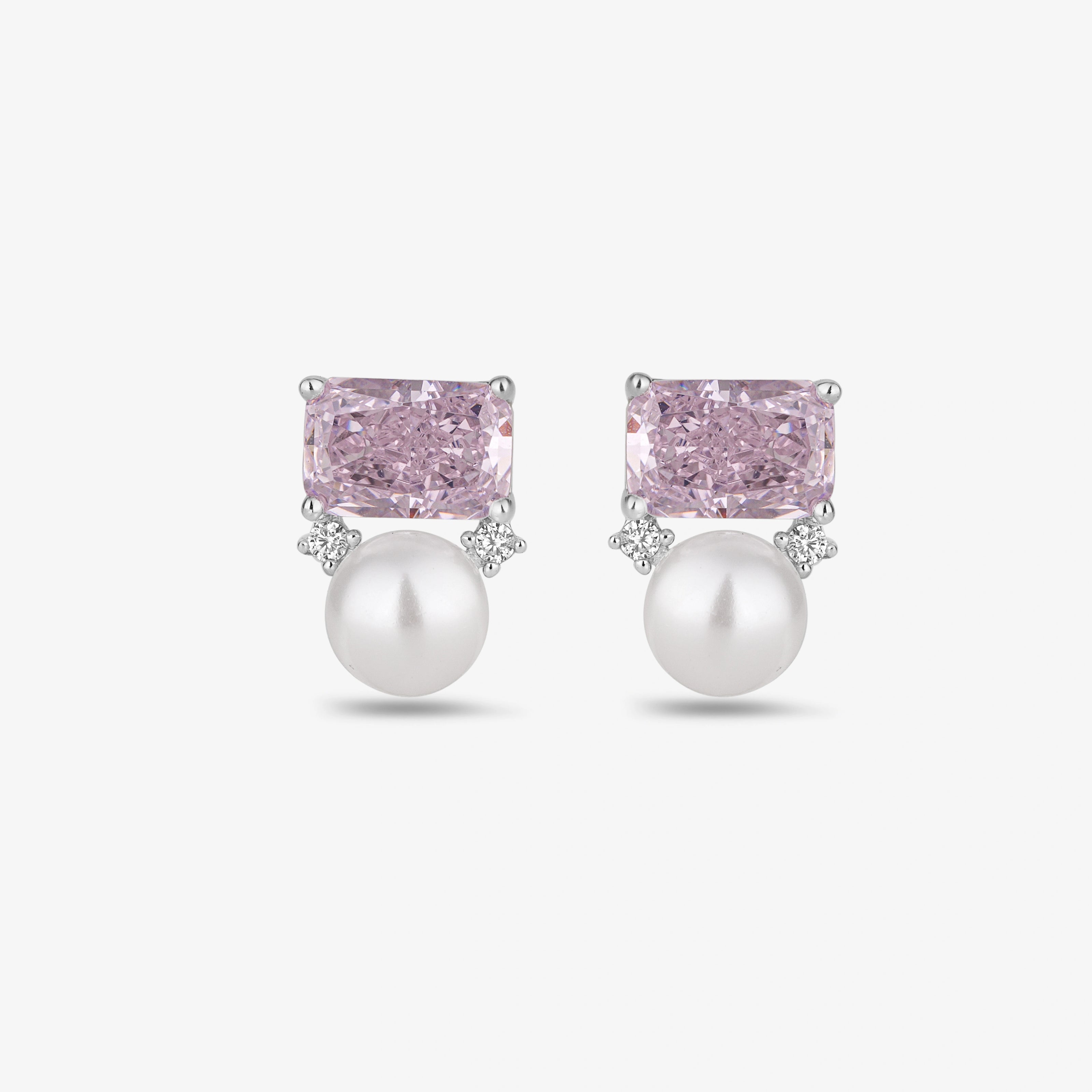 Pink Emerald Cut Diamond Stud Earrings
