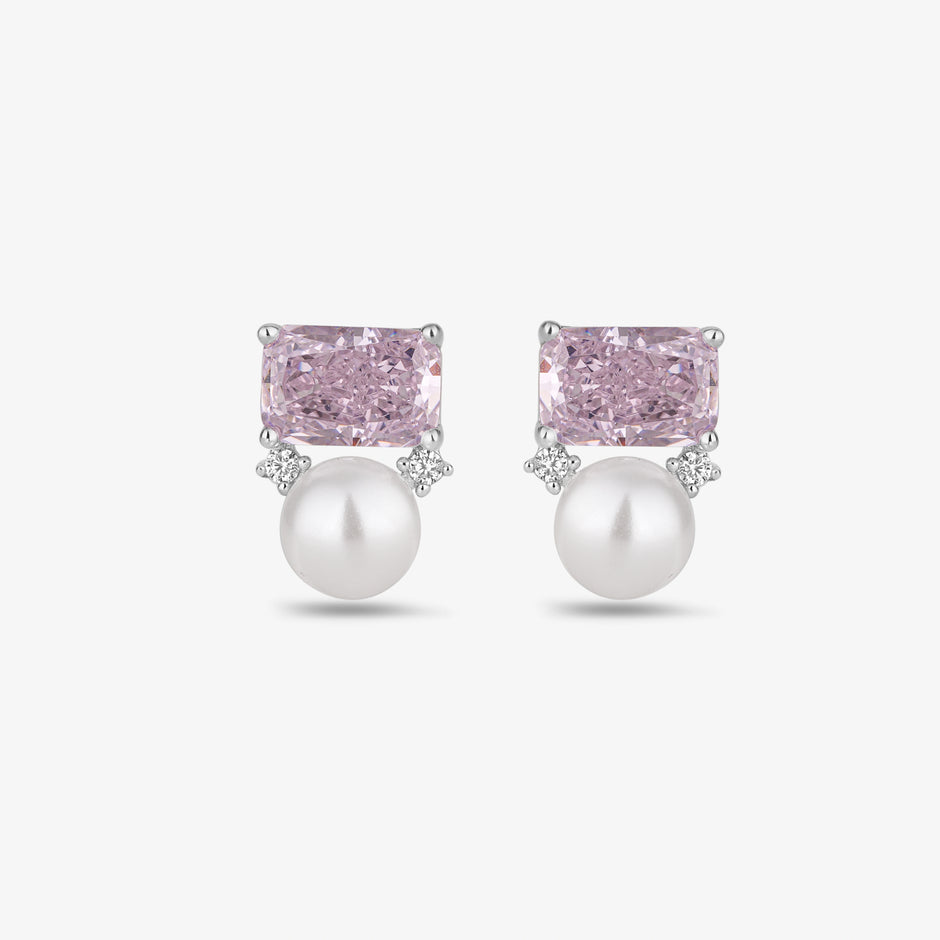 Pink Emerald Cut Diamond Stud Earrings