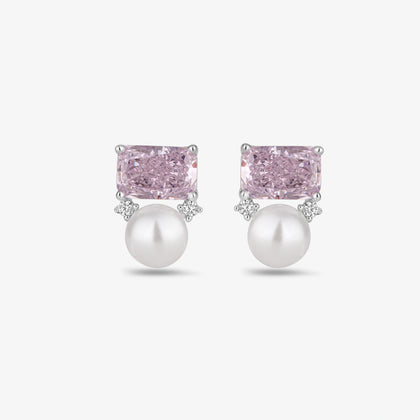 Pink Emerald Cut Diamond Stud Earrings