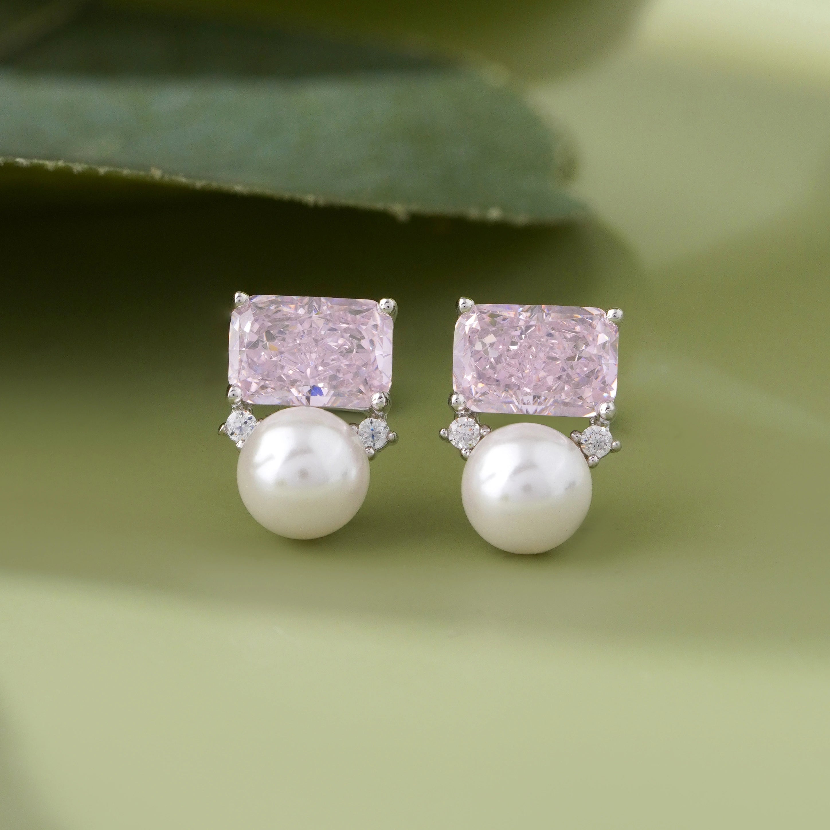 Pink Emerald Cut Diamond Stud Earrings