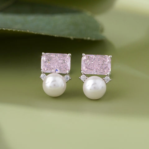 Pink Emerald Cut Diamond Stud Earrings