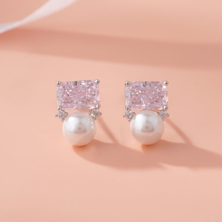 Pink Emerald Cut Diamond Stud Earrings