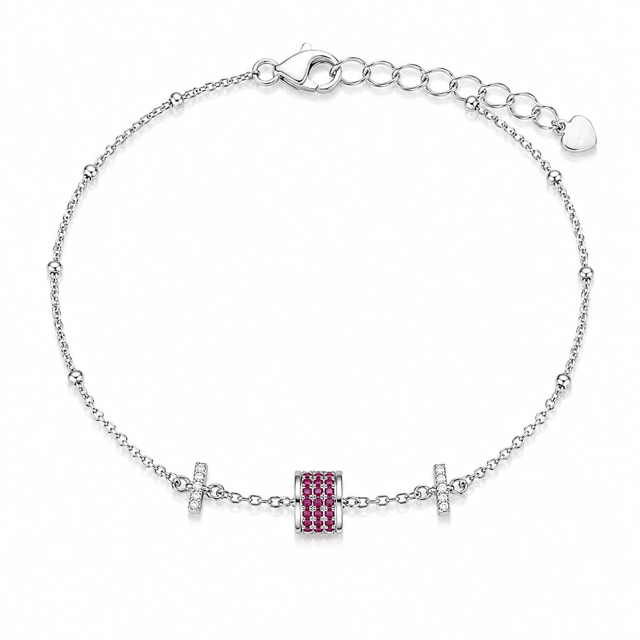 925 Sterling Silver Pink Pavé Barrel Charm Bracelet for Women