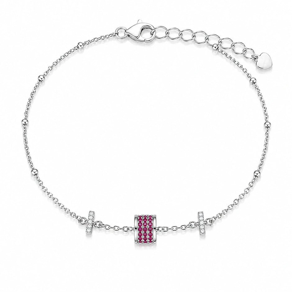 925 Sterling Silver Pink Pavé Barrel Charm Bracelet for Women