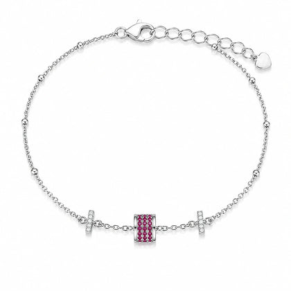 925 Sterling Silver Pink Pavé Barrel Charm Bracelet for Women