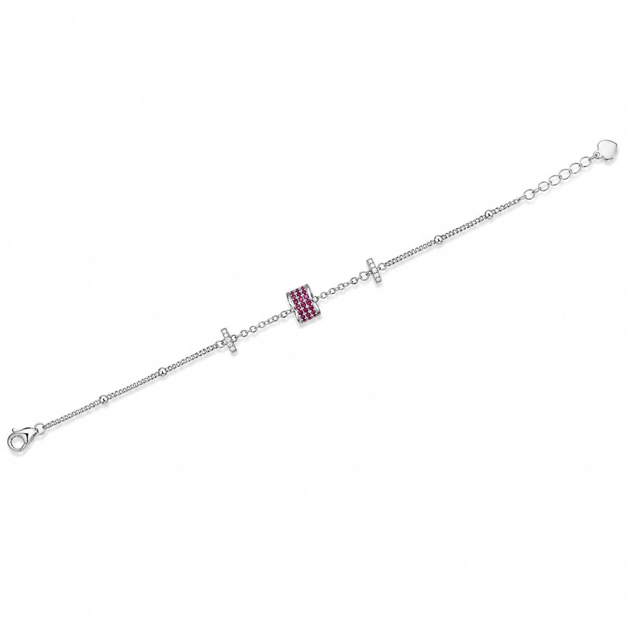925 Sterling Silver Pink Pavé Barrel Charm Bracelet for Women