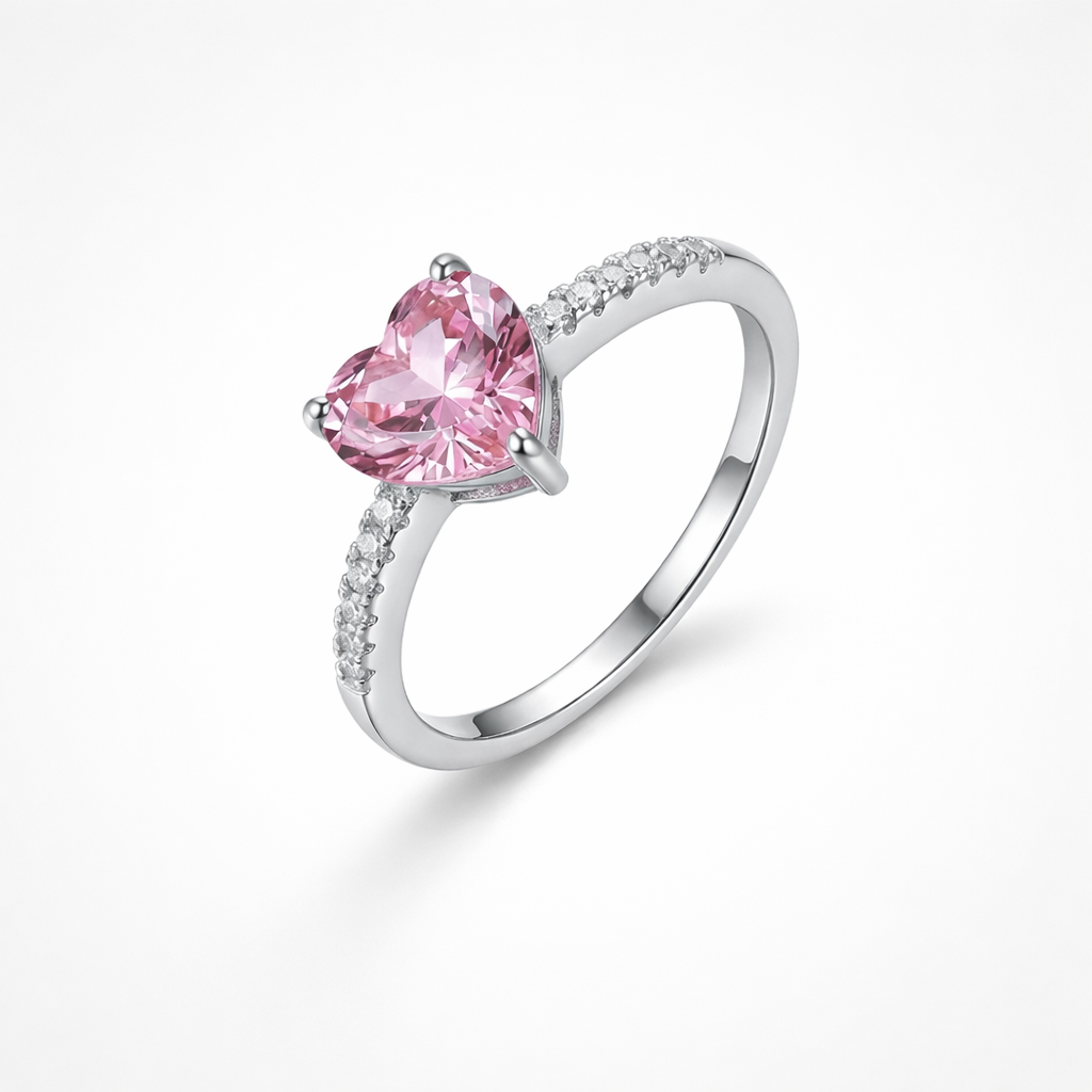 Pink Heart Cut CZ Diamond Ring