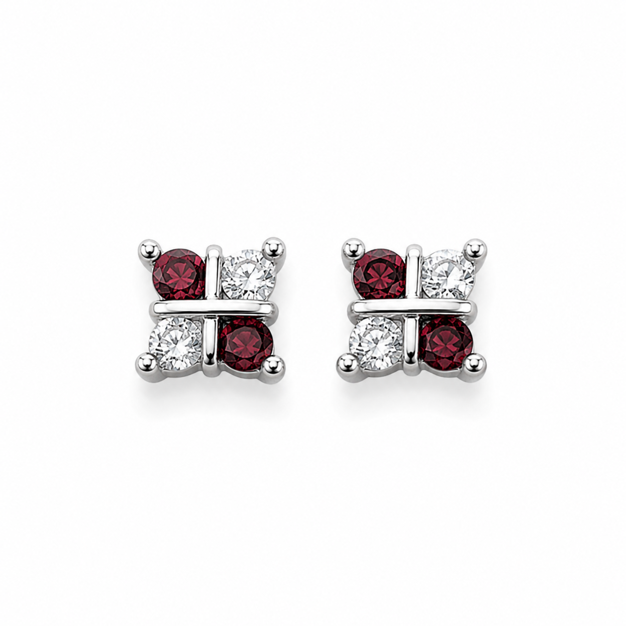 925 Sterling Silver Red & White CZ Butterfly Stud Earrings for Women on Soft Floral Background
