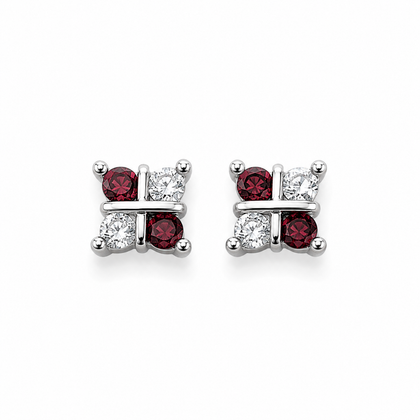 925 Sterling Silver Red & White CZ Butterfly Stud Earrings for Women on Soft Floral Background