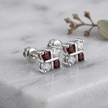 925 Sterling Silver Red & White CZ Butterfly Stud Earrings for Women on Soft Floral Background