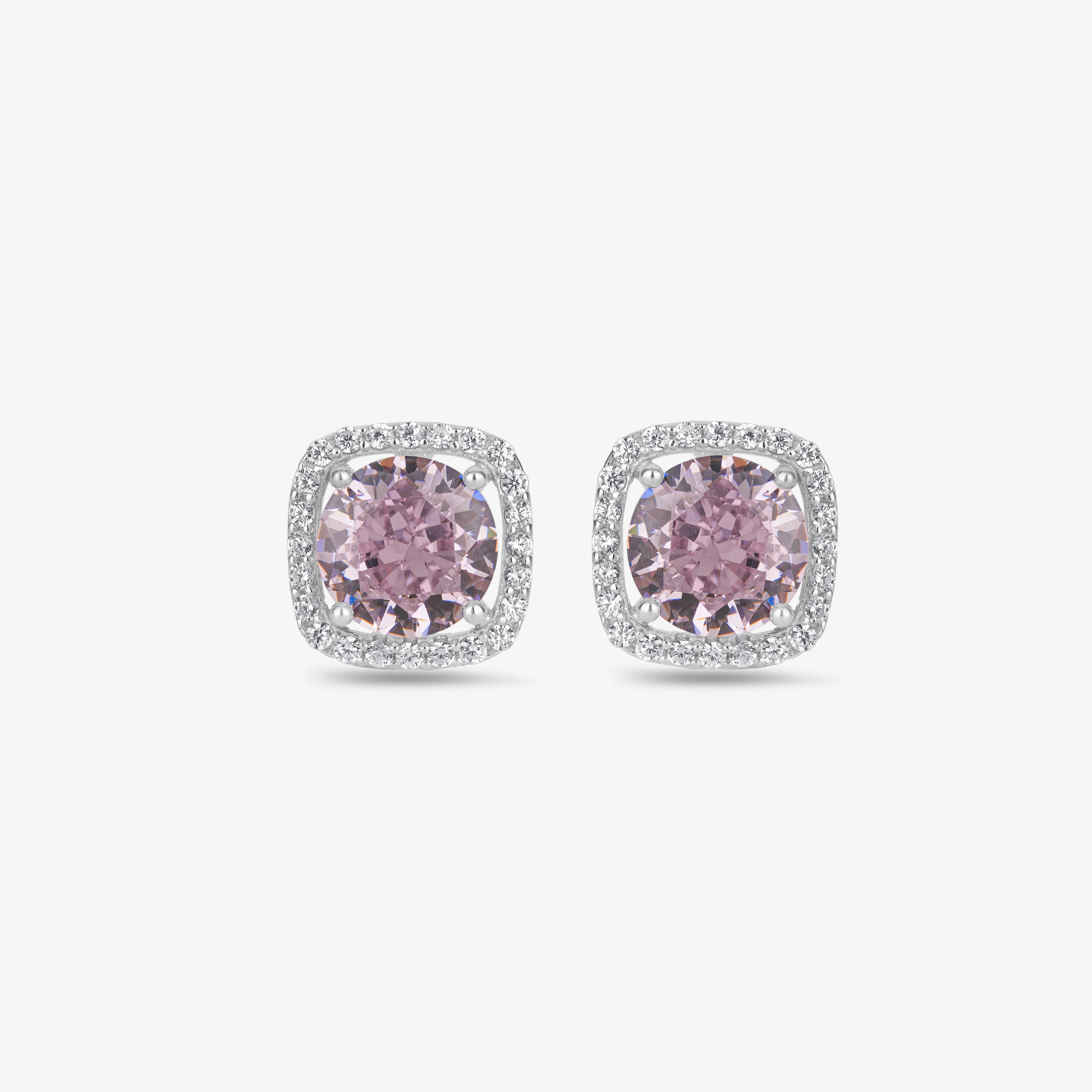 Pink stone 925 silver stud earrings