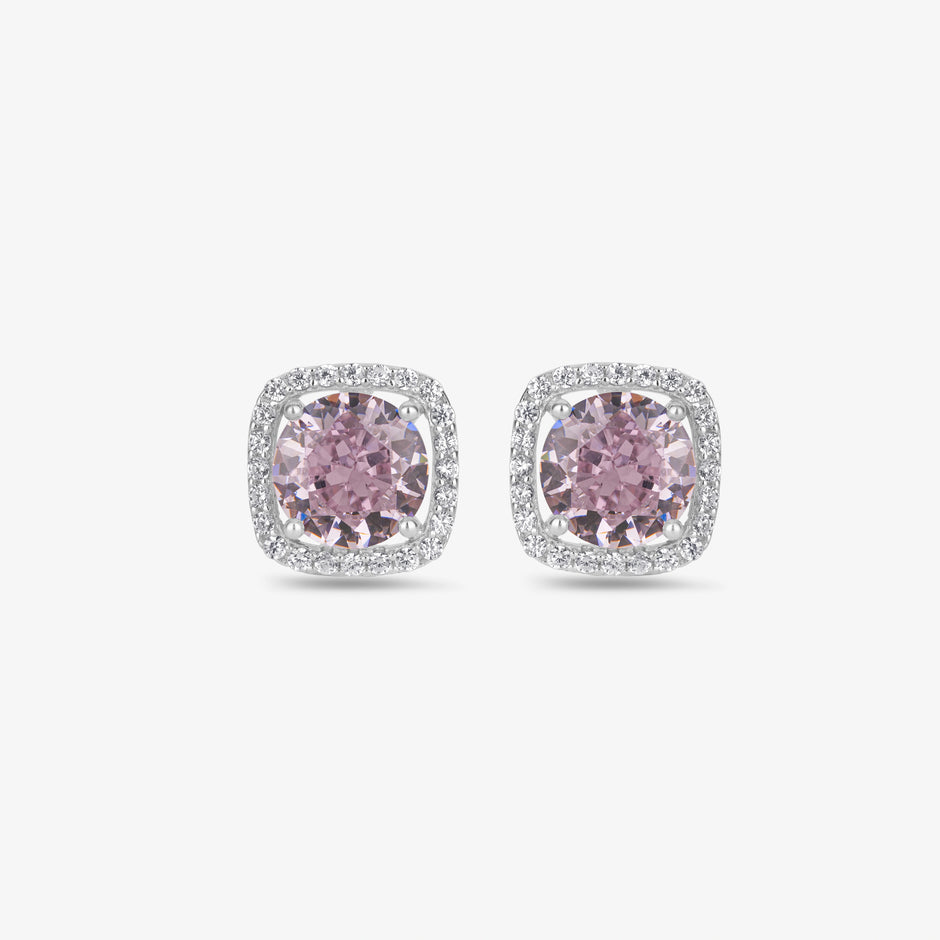 Pink stone 925 silver stud earrings