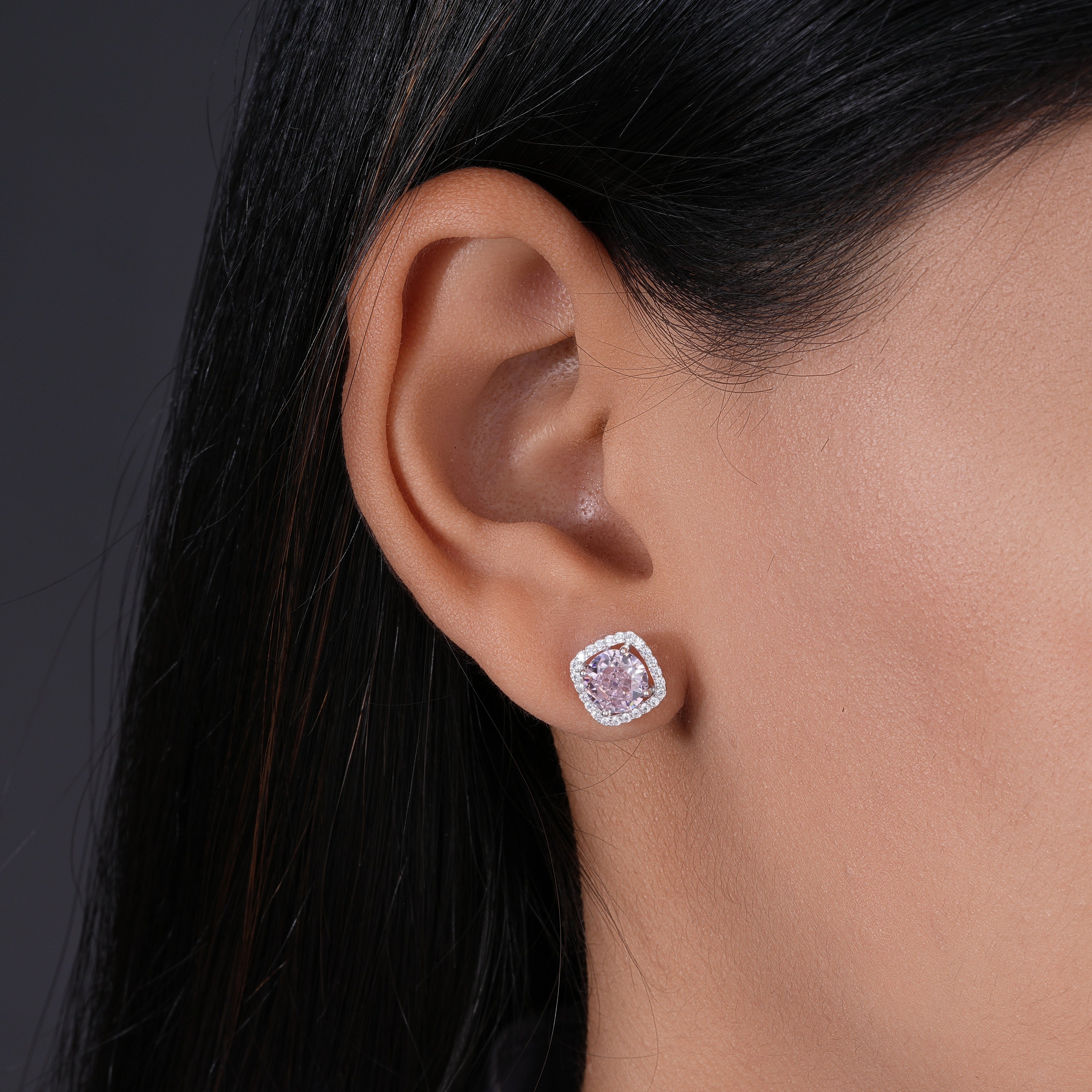 Pink stone 925 silver stud earrings