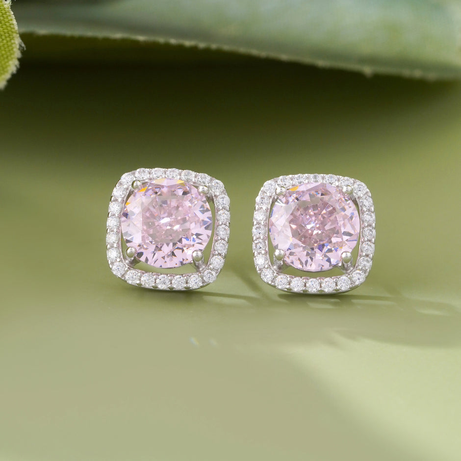 Pink stone 925 silver stud earrings