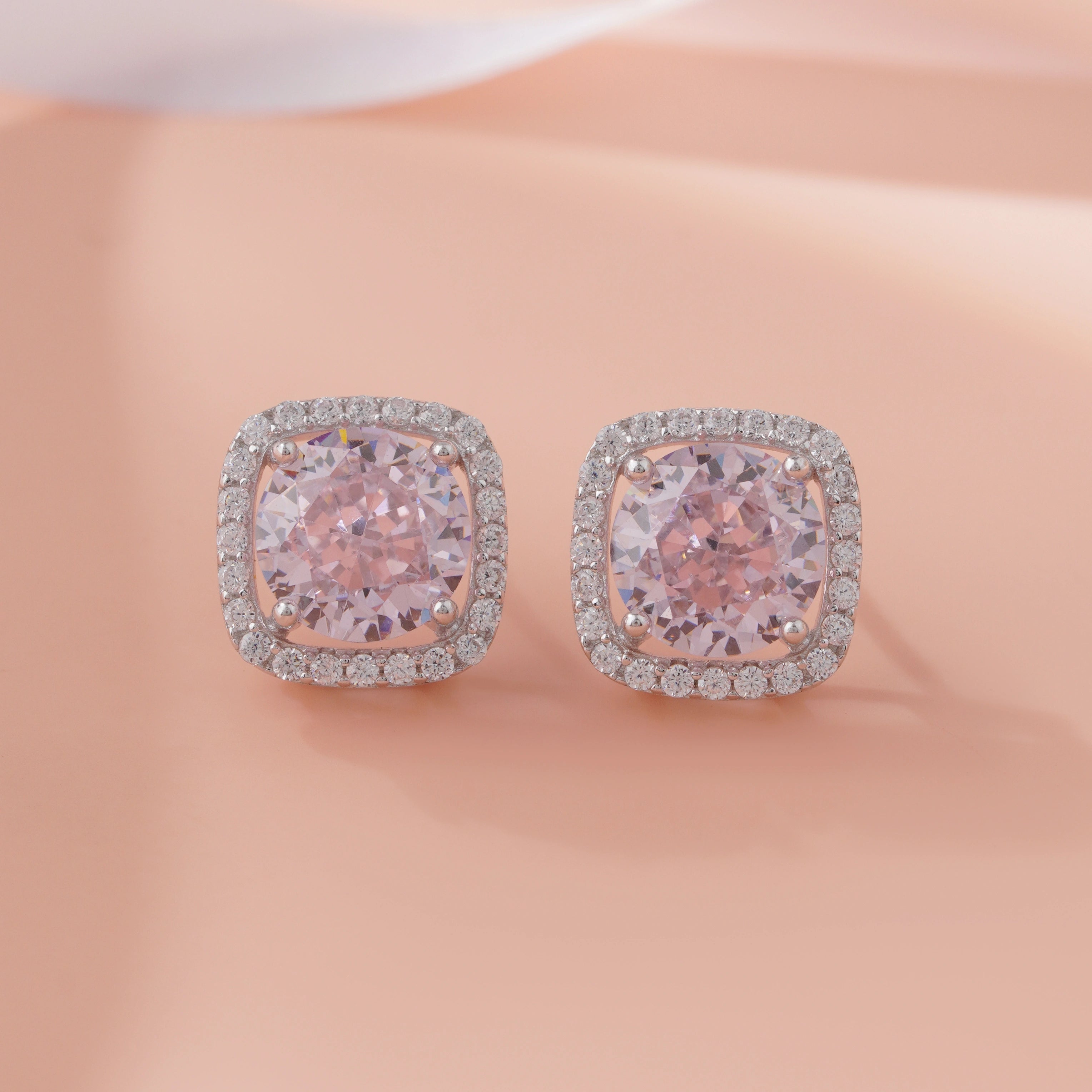 Pink stone 925 silver stud earrings