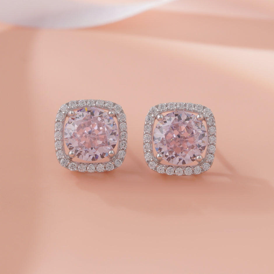 Pink stone 925 silver stud earrings