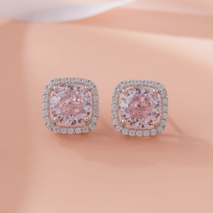 Pink stone 925 silver stud earrings