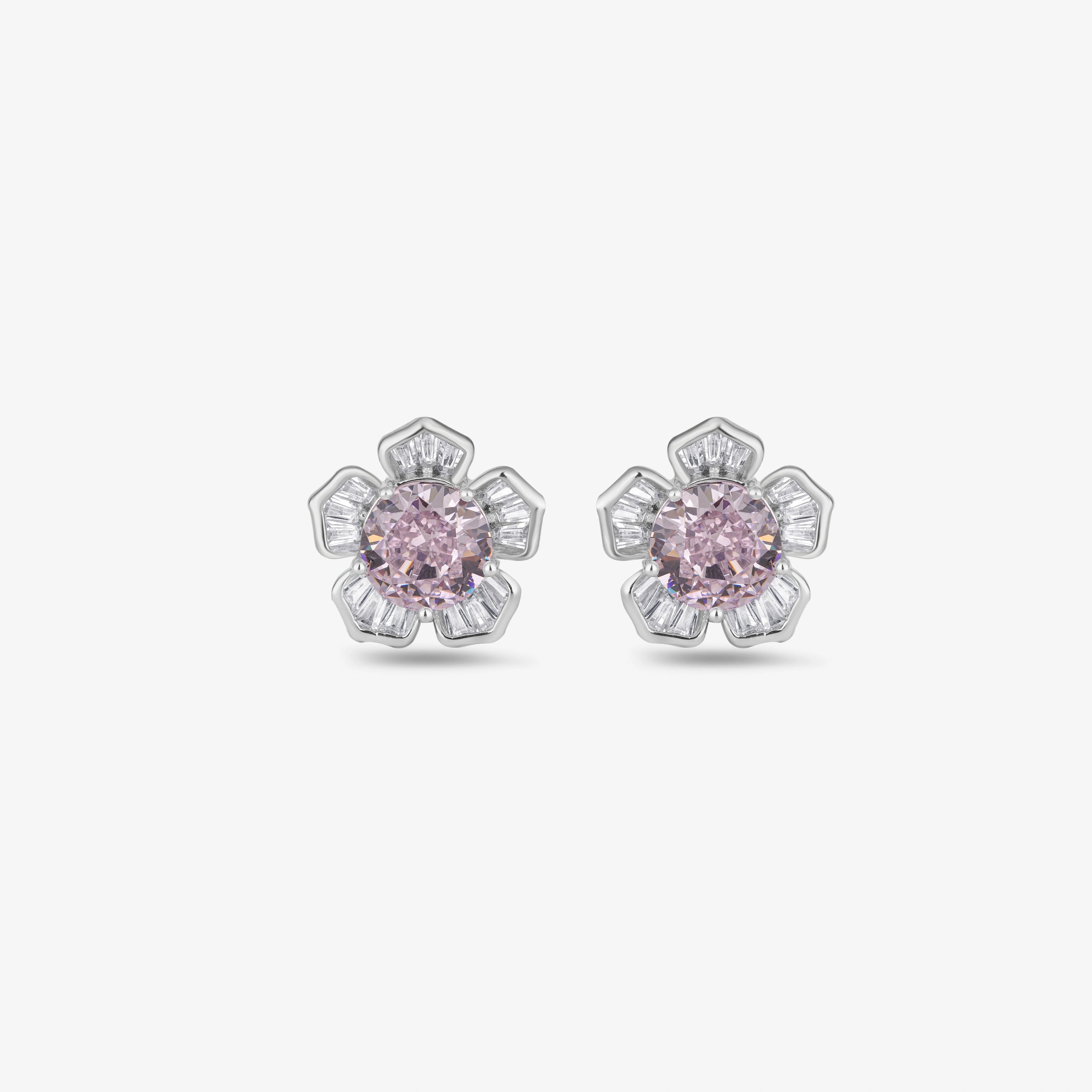 Pink Stone Flower Shape Stud Earrings