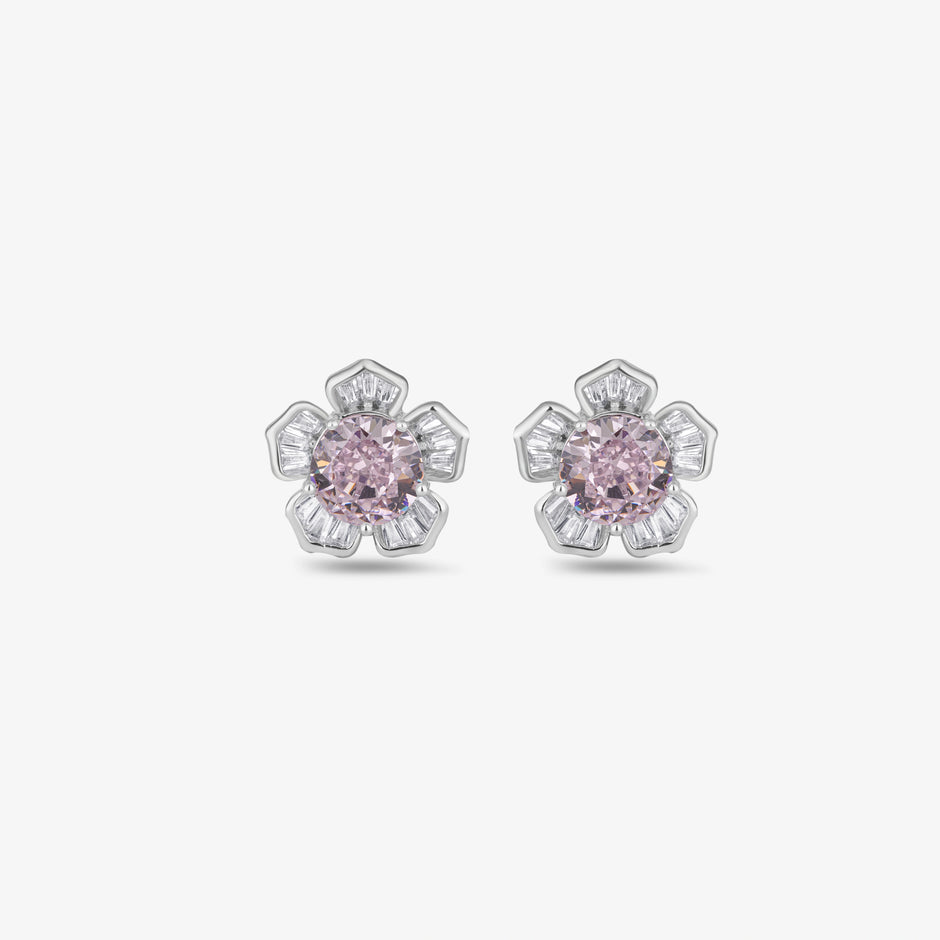 Pink Stone Flower Shape Stud Earrings