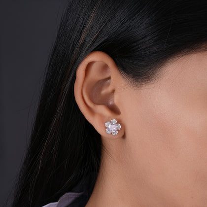 Pink Stone Flower Shape Stud Earrings
