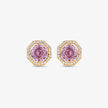 Pink Stone Round Design CZ 925 Sterling Silver Yellow Gold Stud Earrings for Women