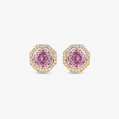 Pink Stone Round Design CZ 925 Sterling Silver Yellow Gold Stud Earrings for Women