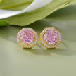 Pink Stone Round Design CZ 925 Sterling Silver Yellow Gold Stud Earrings for Women
