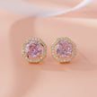 Pink Stone Round Design CZ 925 Sterling Silver Yellow Gold Stud Earrings for Women