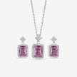 Pink Stone Square Design Cushion Diamond 925 Sterling Silver Pendant Set for Women